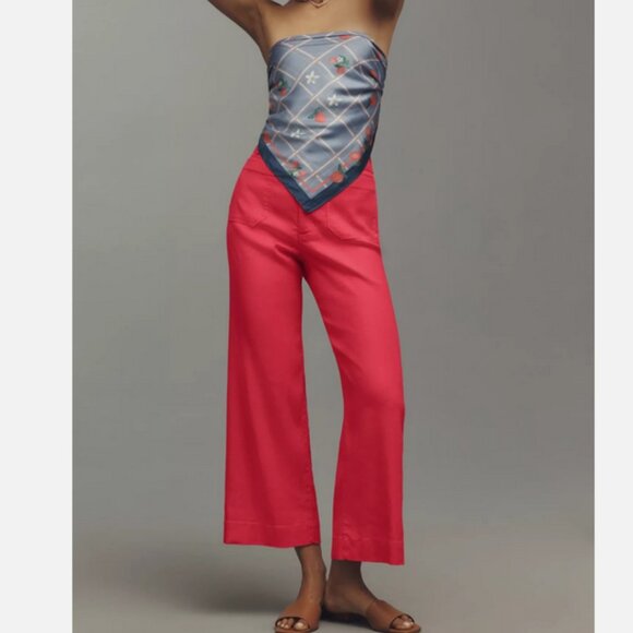 Anthropologie Maeve The Colette Linen Blend Crop Wide-Leg Pants 18W NWT Pink 18 - Picture 4 of 6